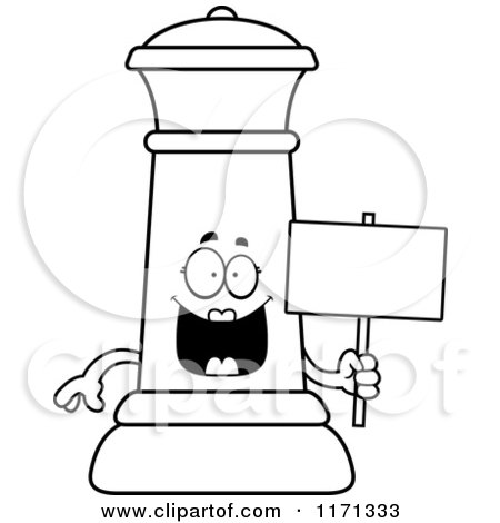 Cartoon Clipart Of A Happy Black Chess Queen Mascot Holding a Sign - Vector Outlined Coloring Page by Cory Thoman