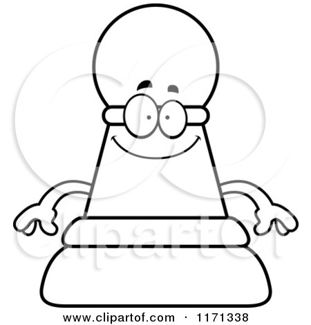 Cartoon Clipart Of A Happy Black Chess Pawn Mascot - Vector Outlined Coloring Page by Cory Thoman