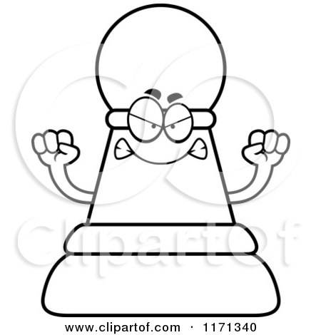 Cartoon Clipart Of A Mad Black Chess Pawn Mascot - Vector Outlined Coloring Page by Cory Thoman