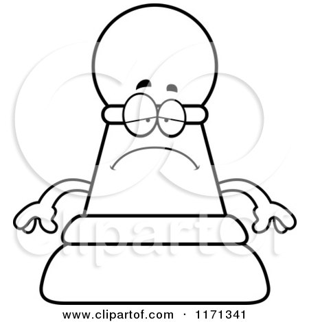 Cartoon Clipart Of A Depressed Black Chess Pawn Mascot - Vector Outlined Coloring Page by Cory Thoman