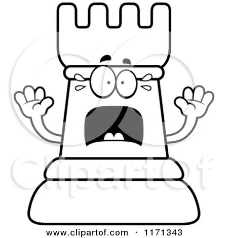 Cartoon Clipart Of A Screaming Black Chess Rook Mascot - Vector Outlined Coloring Page by Cory Thoman