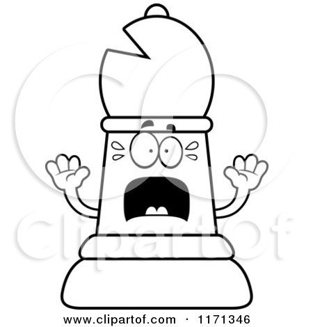 Cartoon Clipart Of A Screaming Black Chess Bishop Piece - Vector Outlined Coloring Page by Cory Thoman