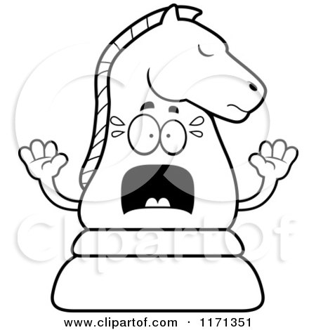 Cartoon Clipart Of A Screaming Black Chess Knight Mascot - Vector Outlined Coloring Page by Cory Thoman