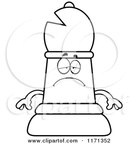 Cartoon Clipart Of A Depressed Black Chess Bishop Piece - Vector Outlined Coloring Page by Cory Thoman