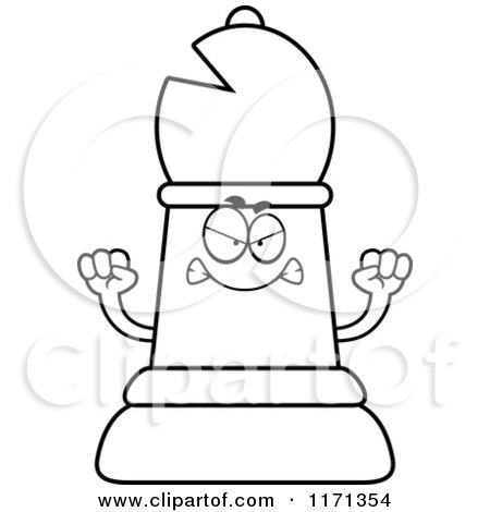 Cartoon Clipart Of A Mad Black Chess Bishop Piece - Vector Outlined Coloring Page by Cory Thoman