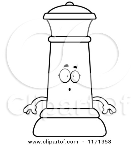 Cartoon Clipart Of A Surprised Black Chess Queen Mascot - Vector Outlined Coloring Page by Cory Thoman