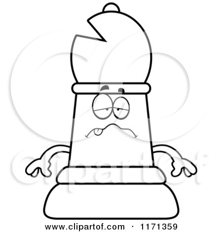 Cartoon Clipart Of A Sick Black Chess Bishop Piece - Vector Outlined Coloring Page by Cory Thoman
