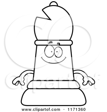 Cartoon Clipart Of A Happy Black Chess Bishop Piece - Vector Outlined Coloring Page by Cory Thoman