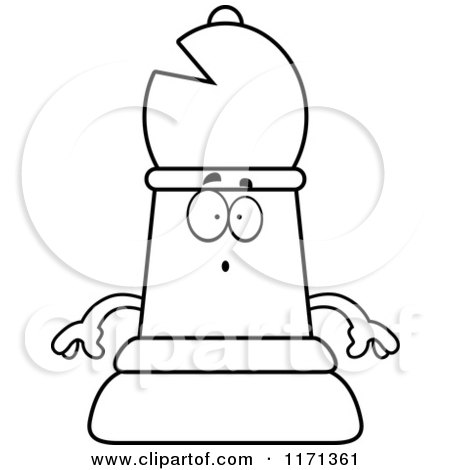 Cartoon Clipart Of A Surprised Black Chess Bishop Piece - Vector Outlined Coloring Page by Cory Thoman