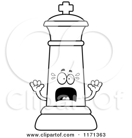 Cartoon Clipart Of A Screaming Black Chess King - Vector Outlined Coloring Page by Cory Thoman