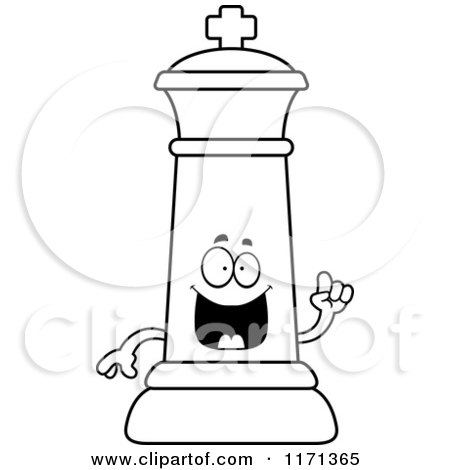 Cartoon Clipart Of A Smart Black Chess King with an Idea - Vector Outlined Coloring Page by Cory Thoman