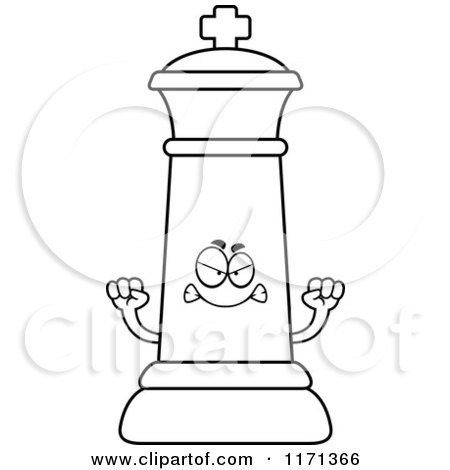 Cartoon Clipart Of A Mad Black Chess King - Vector Outlined Coloring Page by Cory Thoman
