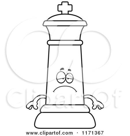 Cartoon Clipart Of A Depressed Black Chess King - Vector Outlined Coloring Page by Cory Thoman