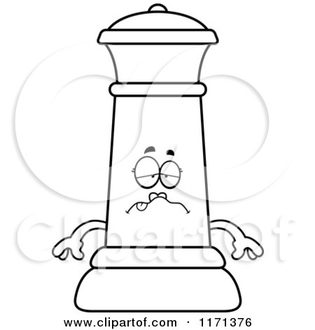 Cartoon Clipart Of A Sick Black Chess Queen Mascot - Vector Outlined Coloring Page by Cory Thoman