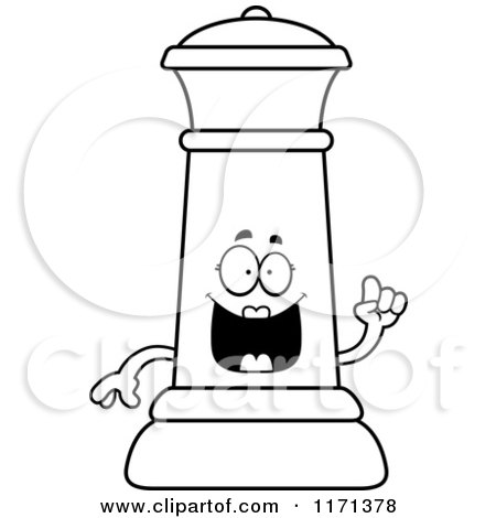 Cartoon Clipart Of A Smart Black Chess Queen Mascot with an Idea - Vector Outlined Coloring Page by Cory Thoman