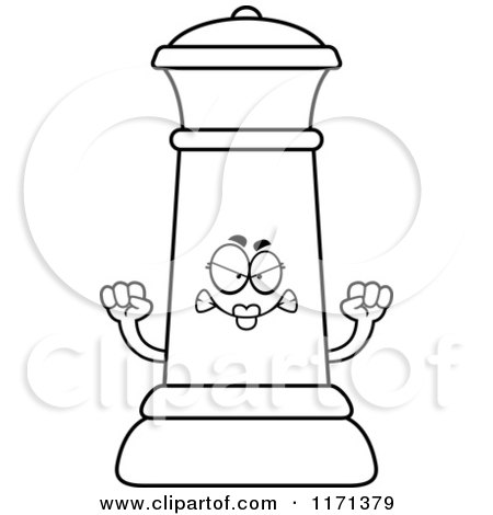 Cartoon Clipart Of A Mad Black Chess Queen Mascot - Vector Outlined Coloring Page by Cory Thoman