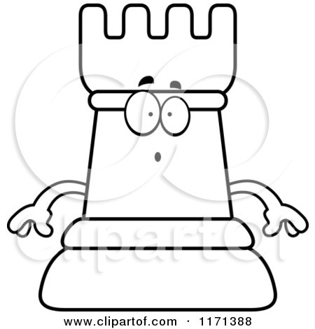 Cartoon Clipart Of A Surprised Black Chess Rook Mascot - Vector Outlined Coloring Page by Cory Thoman
