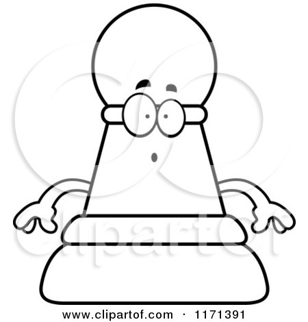 Cartoon Clipart Of A Surprised Black Chess Pawn Mascot - Vector Outlined Coloring Page by Cory Thoman