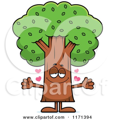Cartoon of a Loving Tree Mascot Wanting a Hug - Royalty Free Vector Clipart by Cory Thoman