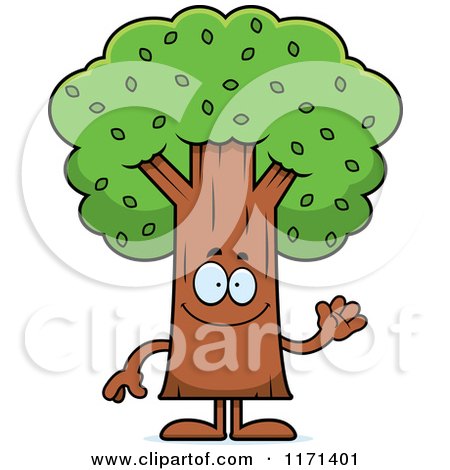 Cartoon of a Waving Tree Mascot - Royalty Free Vector Clipart by Cory Thoman