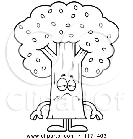 Cartoon Clipart Of A Sick Tree Mascot - Vector Outlined Coloring Page by Cory Thoman