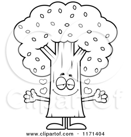 Cartoon Clipart Of A Loving Tree Mascot Wanting a Hug - Vector Outlined Coloring Page by Cory Thoman