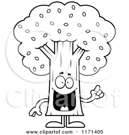 Cartoon Clipart Of A Smart Tree Mascot with an Idea - Vector Outlined Coloring Page by Cory Thoman