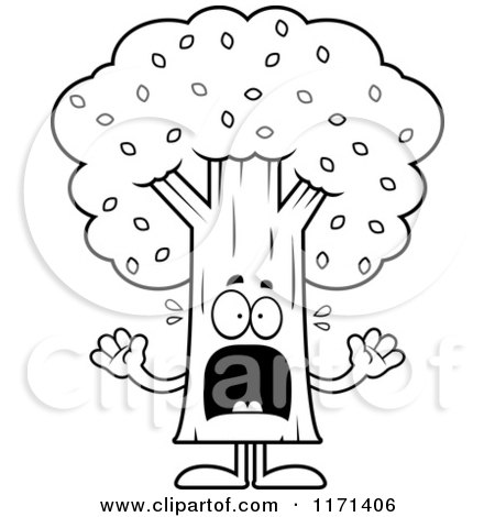 Cartoon Clipart Of A Screaming Tree Mascot - Vector Outlined Coloring Page by Cory Thoman