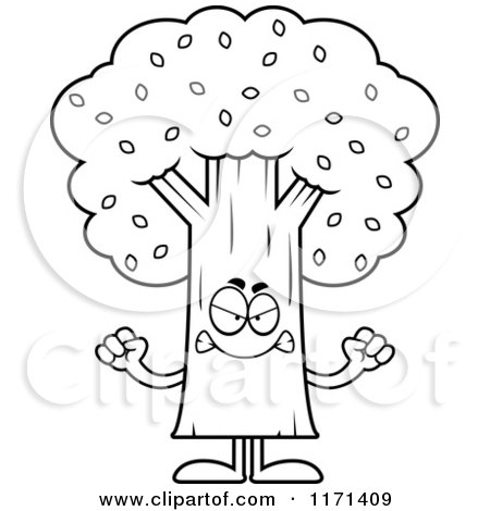 Cartoon Clipart Of A Mad Tree Mascot - Vector Outlined Coloring Page by Cory Thoman