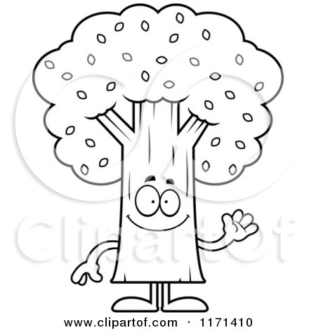Cartoon Clipart Of A Waving Tree Mascot - Vector Outlined Coloring Page by Cory Thoman