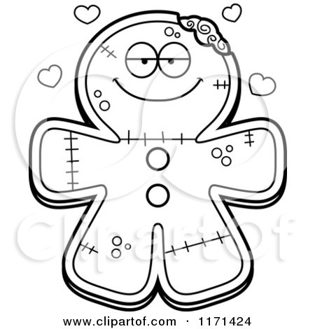 Cartoon Clipart Of A Loving Gingerbread Zombie Mascot with Open Arms - Vector Outlined Coloring Page by Cory Thoman