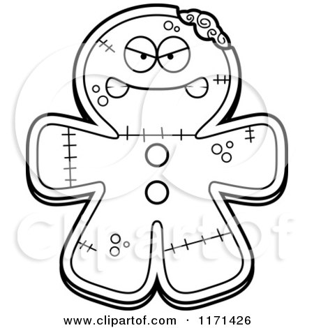 Cartoon Clipart Of A Mad Gingerbread Zombie Mascot - Vector Outlined Coloring Page by Cory Thoman