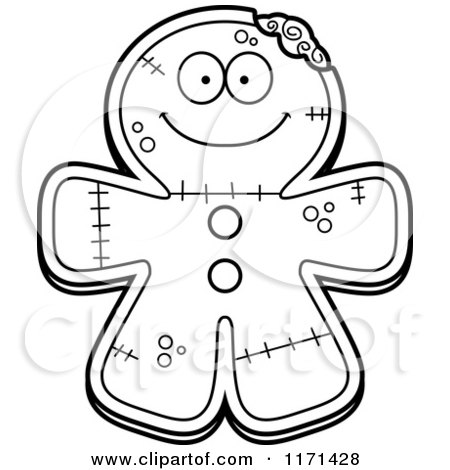 Cartoon Clipart Of A Happy Gingerbread Zombie Mascot - Vector Outlined Coloring Page by Cory Thoman