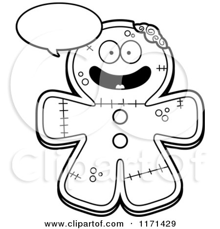 Cartoon Clipart Of A Happy Talking Gingerbread Zombie Mascot - Vector Outlined Coloring Page by Cory Thoman
