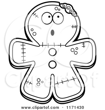 Cartoon Clipart Of A Surprised Gingerbread Zombie Mascot - Vector Outlined Coloring Page by Cory Thoman