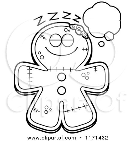 Cartoon Clipart Of A Dreaming Gingerbread Zombie Mascot - Vector Outlined Coloring Page by Cory Thoman