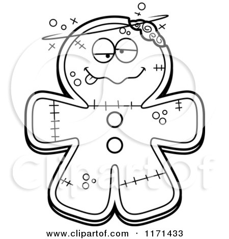 Cartoon Clipart Of A Drunk Gingerbread Zombie Mascot - Vector Outlined Coloring Page by Cory Thoman