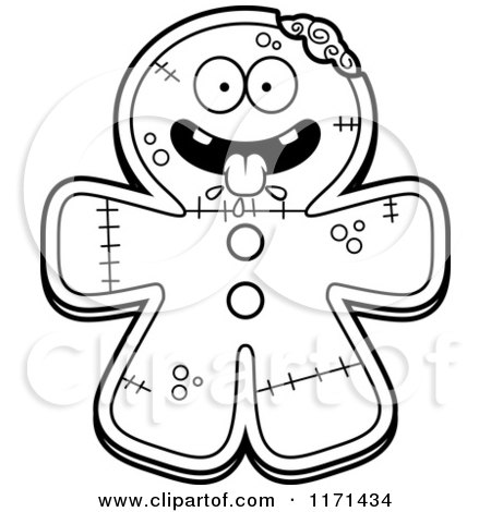 Cartoon Clipart Of A Hungry Gingerbread Zombie Mascot - Vector Outlined Coloring Page by Cory Thoman