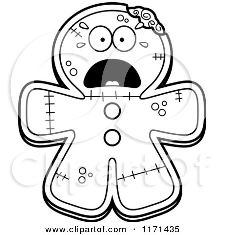 Cartoon Clipart Of A Screaming Gingerbread Zombie Mascot - Vector Outlined Coloring Page by Cory Thoman