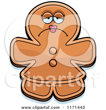 Cartoon of a Depressed Gingerbread Woman Mascot - Royalty Free Vector Clipart by Cory Thoman