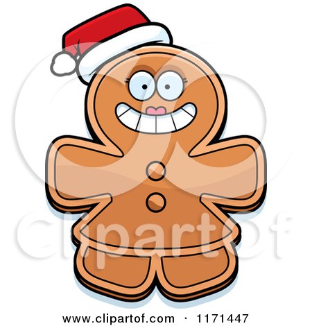 Cartoon of a Christmas Gingerbread Woman Mascot Wearing a Santa Hat - Royalty Free Vector Clipart by Cory Thoman