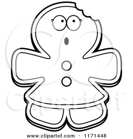 Cartoon Clipart Of A Surprised Gingerbread Woman Mascot - Vector Outlined Coloring Page by Cory Thoman