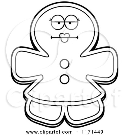 Cartoon Clipart Of A Bored Gingerbread Woman Mascot - Vector Outlined Coloring Page by Cory Thoman