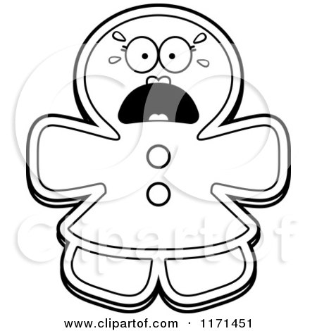 Cartoon Clipart Of A Screaming Gingerbread Woman Mascot - Vector Outlined Coloring Page by Cory Thoman