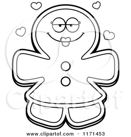 Cartoon Clipart Of A Loving Gingerbread Woman Mascot with Open Arms - Vector Outlined Coloring Page by Cory Thoman