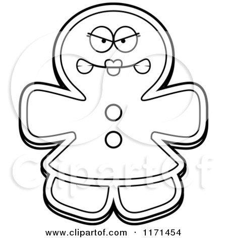 Cartoon Clipart Of A Mad Gingerbread Woman Mascot - Vector Outlined Coloring Page by Cory Thoman