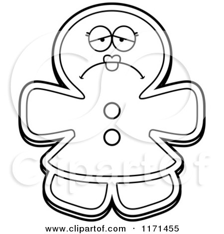 Cartoon Clipart Of A Depressed Gingerbread Woman Mascot - Vector Outlined Coloring Page by Cory Thoman