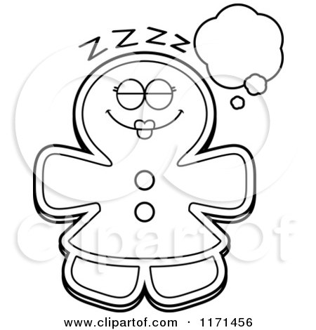 Cartoon Clipart Of A Dreaming Gingerbread Woman Mascot - Vector Outlined Coloring Page by Cory Thoman