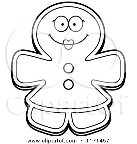 Cartoon Clipart Of A Happy Gingerbread Woman Mascot - Vector Outlined Coloring Page by Cory Thoman