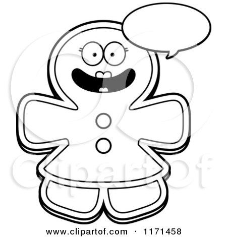 Cartoon Clipart Of A Happy Talking Gingerbread Woman Mascot - Vector Outlined Coloring Page by Cory Thoman